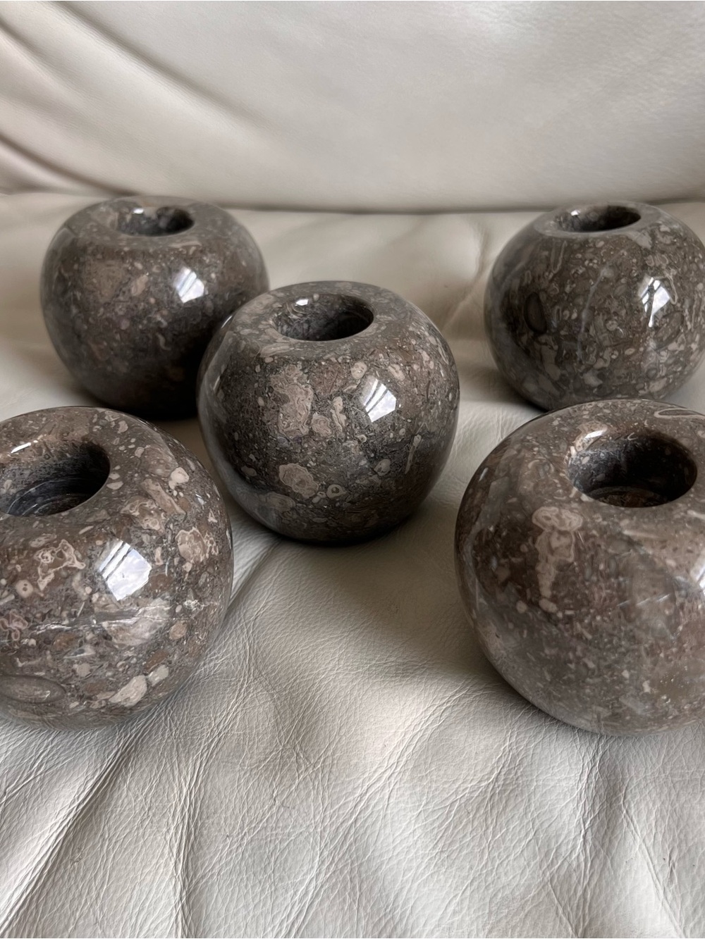 Polished Gray Marble Candle Holders - Set of 5